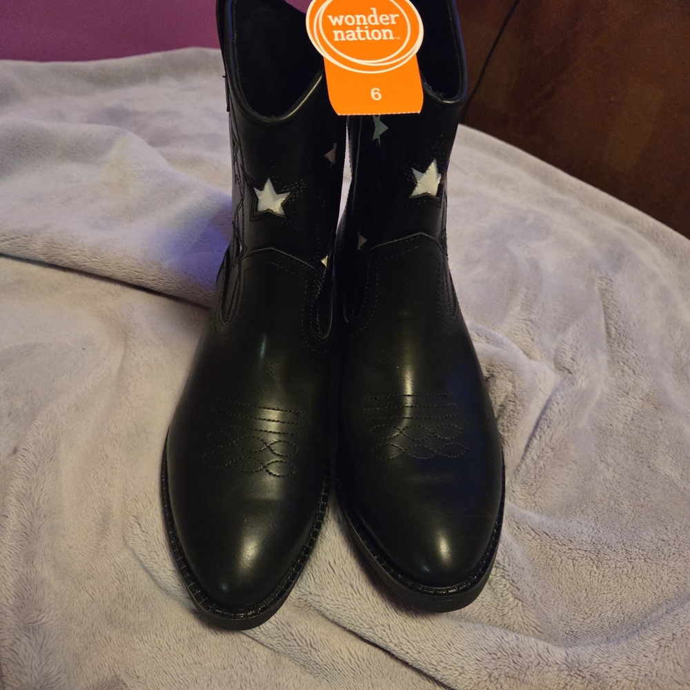 wonder nation Black Western Boots with White Star Accents - Men